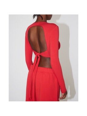 Khy Red Long Sleeve Backless Tie Back Cropped Wrap Top Size Medium
